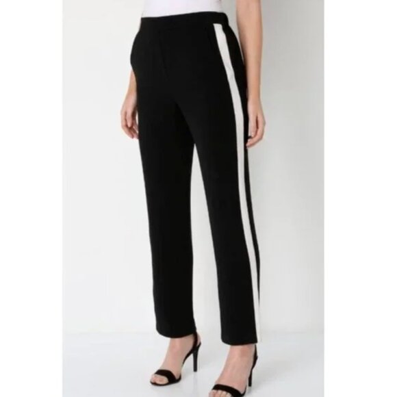Zara Basic Side Stripe Pants Black and White Straight Leg Trousers - Picture 1 of 5